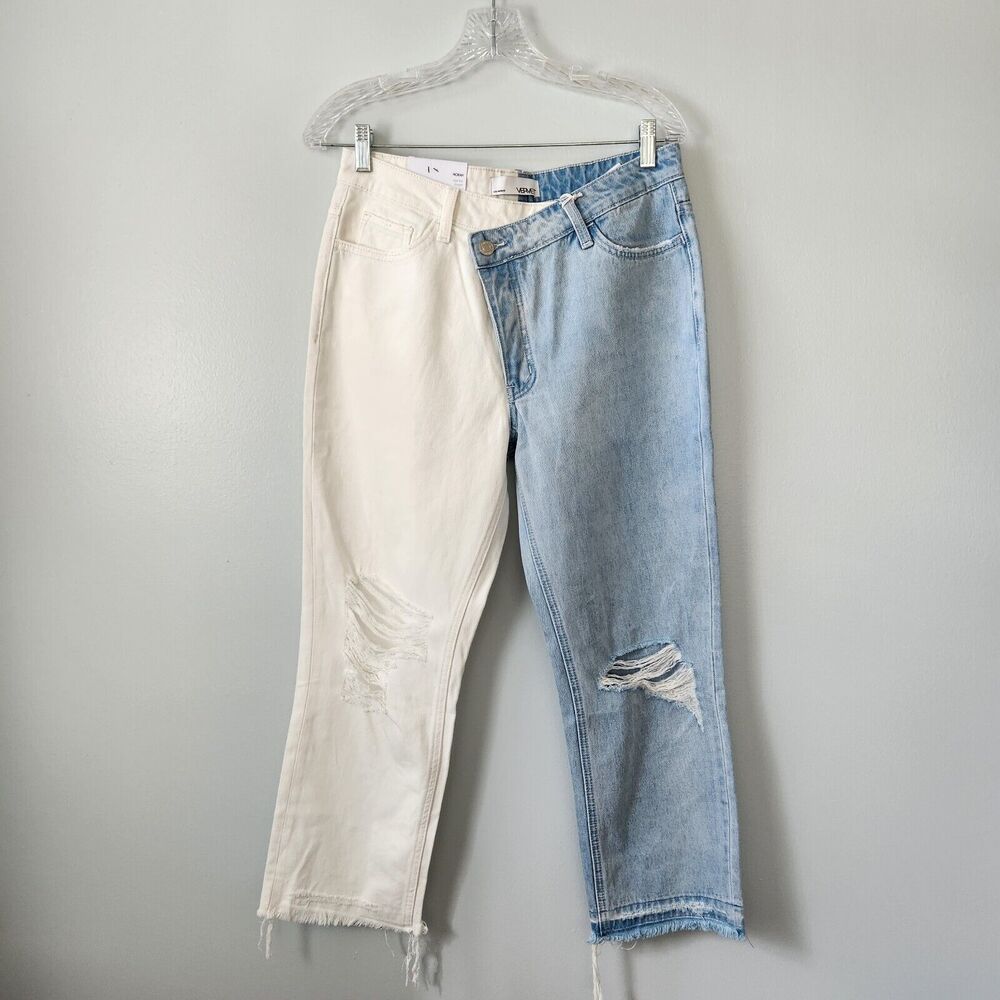 Vervet by Flying Monkey Jeans Women 28 Norah Button Fly Color Block Straight Raw